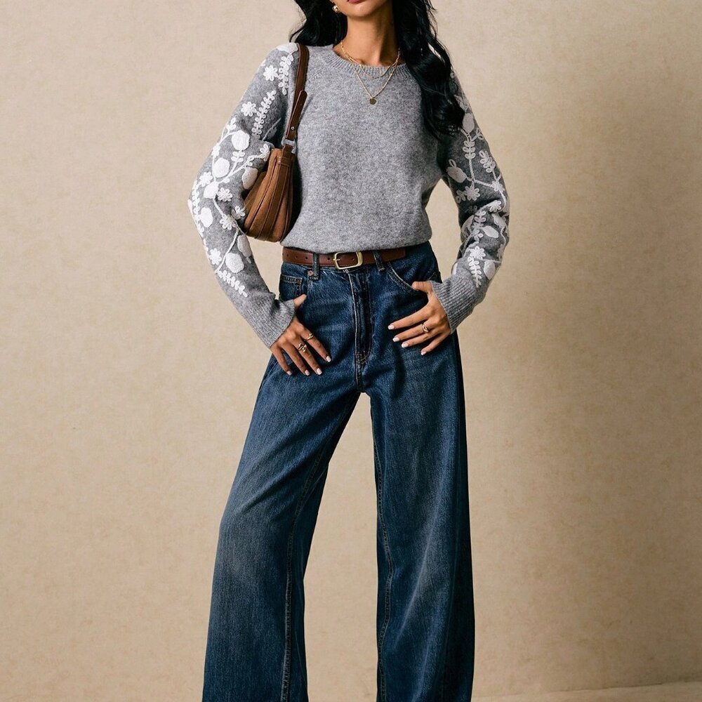 Grey Casual Women's Versatile Pullover Long Sleeve Sweater - Picture 3 of 7